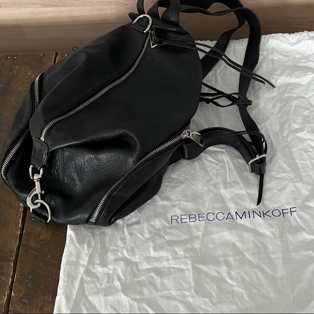 Rebecca Minkoff Black Leather Backpack with Silver Accents